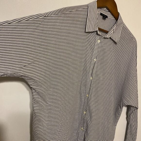 Ann Taylor Lyocell Modal Striped Kimono/Dolman Sleeve Button Down Blouse XL - Picture 4 of 13